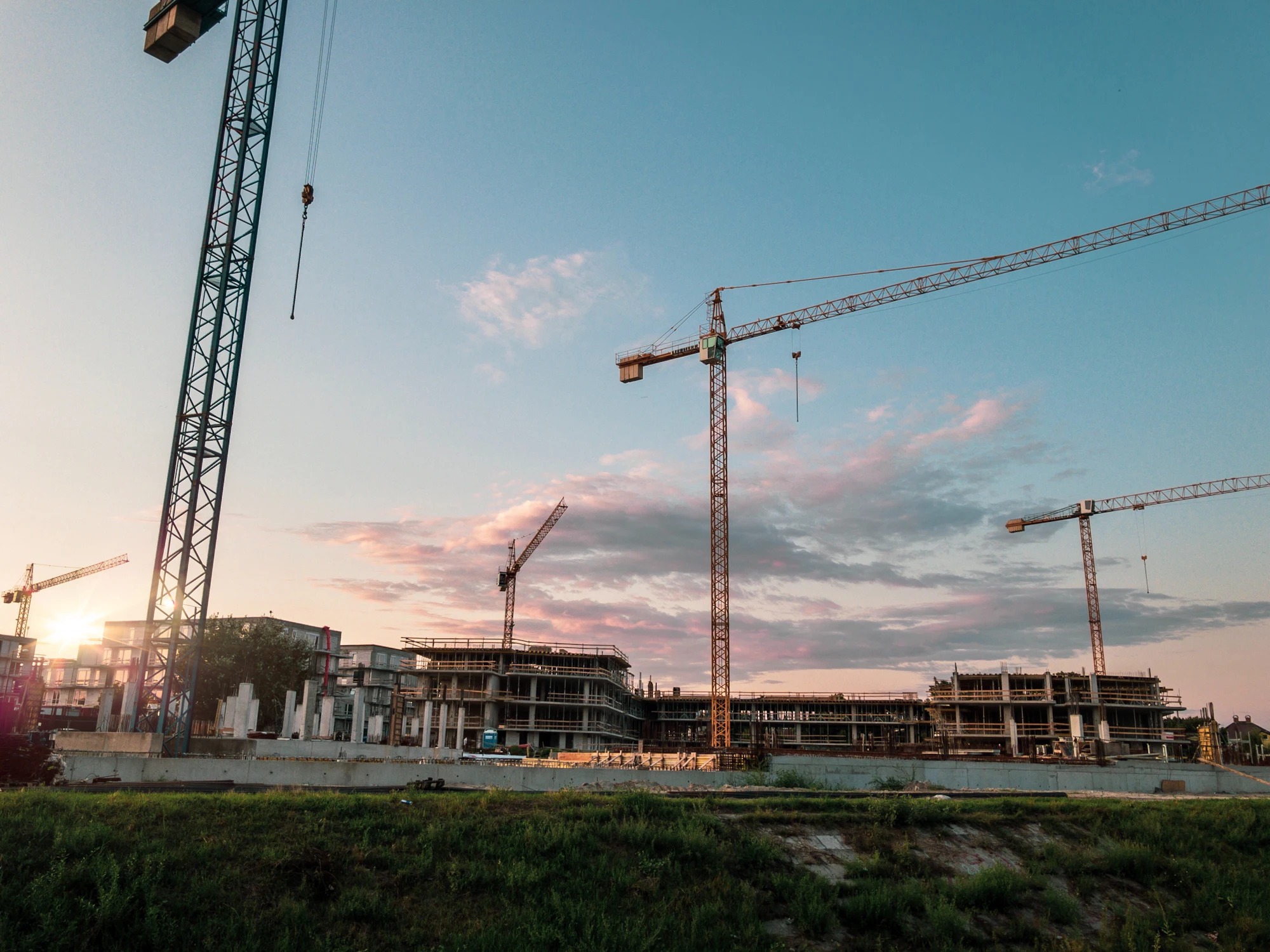 Tower cranes over a construction site