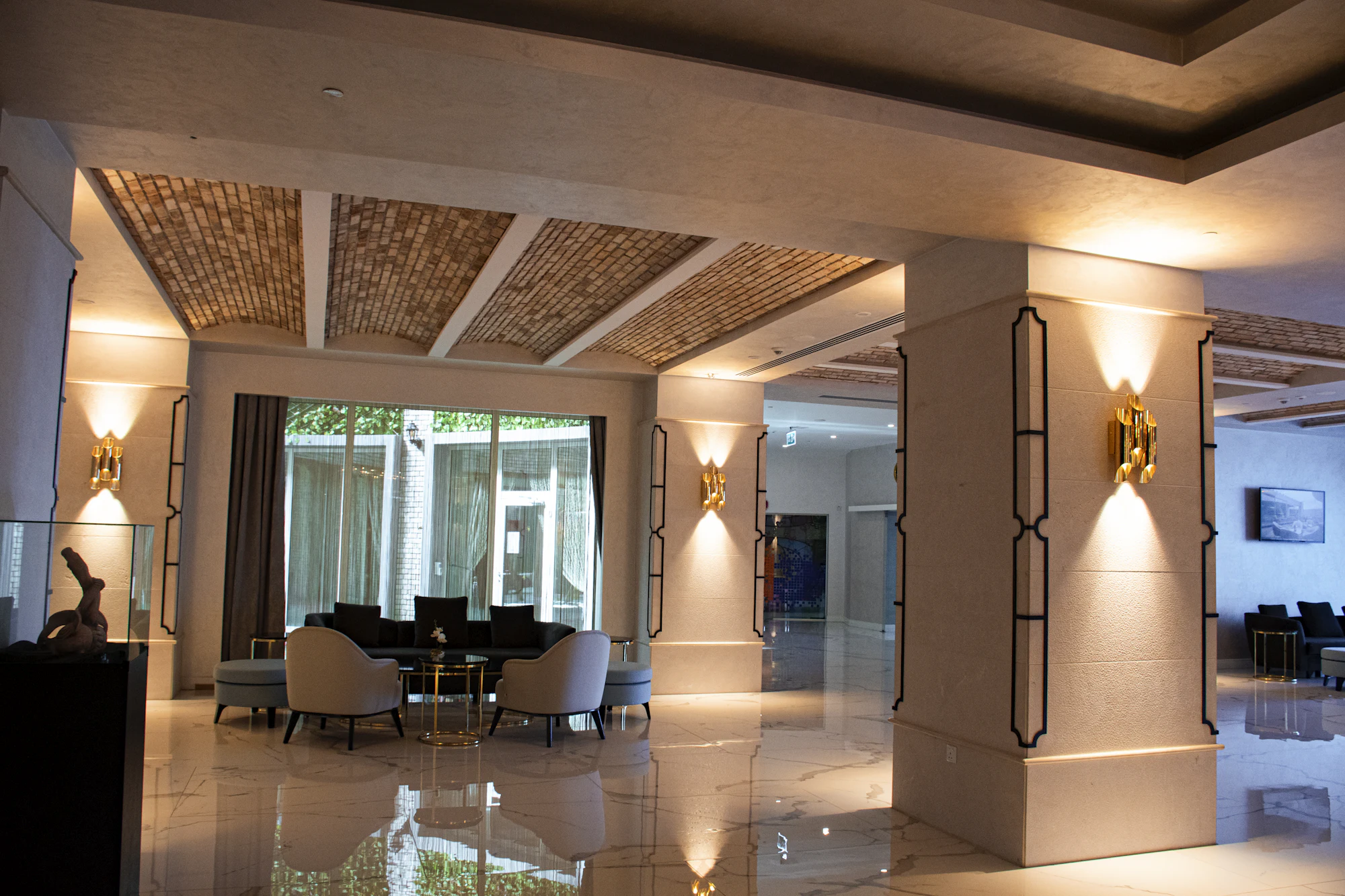 Elegant hotel lobby with warm lights